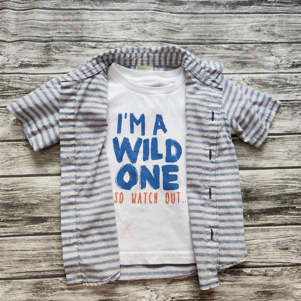 Wonderkids Wild one white shirt with matching striped button down